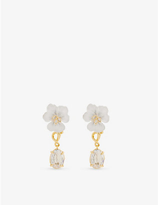 ALEXIS BITTAR: Pansy crystal-embellished 14ct yellow-gold plated brass drop earrings