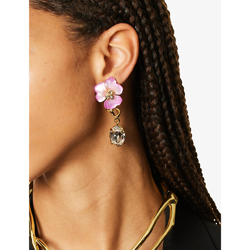 Shop Alexis Bittar Women's 14k Gold/pink Pansy Crystal-embellished 14ct Yellow-gold Plated Brass Drop Ear