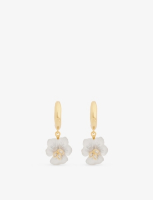 ALEXIS BITTAR: Pansy 14ct yellow gold-plated brass, lucite and crystal hoop earrings
