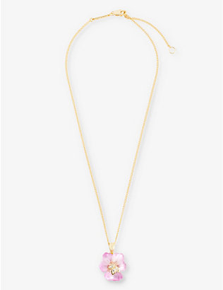 ALEXIS BITTAR: Pansy crystal-embellished 14ct yellow-gold plated brass pendant necklace