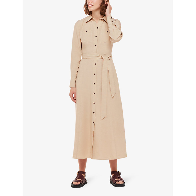 Shop Whistles Womens Cream Estella Belted-waist Regular-fit Linen-blend Midi Dress