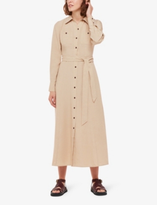 WHISTLES: Estella belted-waist regular-fit linen-blend midi dress
