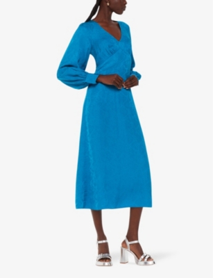 Shop Whistles Women's Blue Serpent Long-sleeve Jacquard Woven Midi Dress