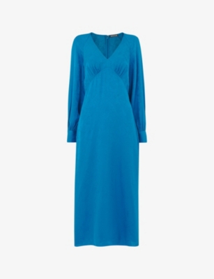 Whistles Womens Blue Serpent Long-sleeve Jacquard Woven Midi Dress