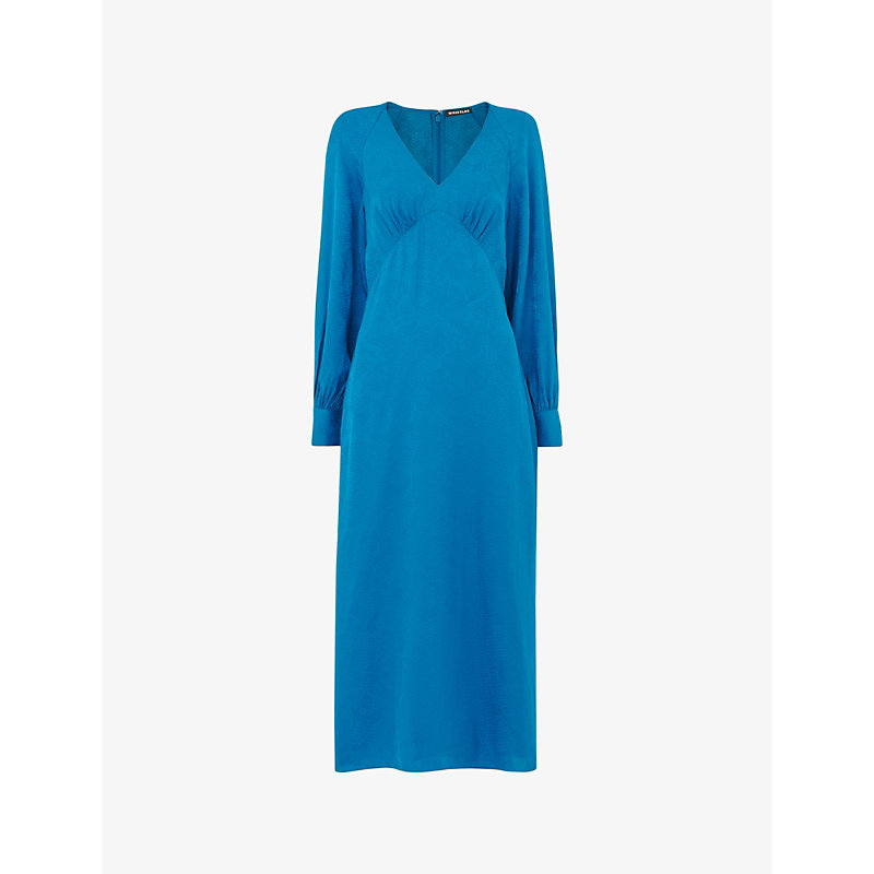 Whistles Womens Blue Serpent Long-sleeve Jacquard Woven Midi Dress