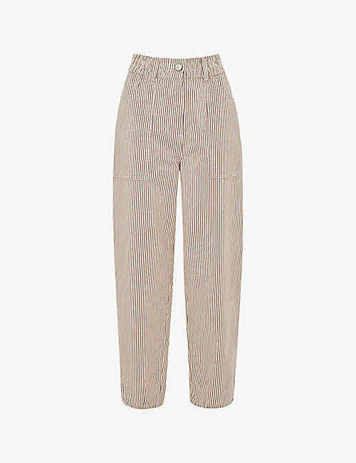 WHISTLES: Tessa stripe-pattern mid-rise straight-leg cotton-blend trousers