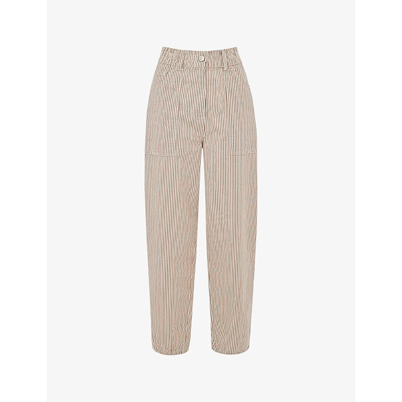 Whistles Womens Multi-coloured Tessa Stripe-pattern Mid-rise Straight-leg Cotton-blend Trousers