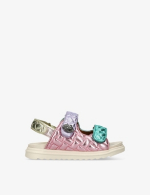 Shop Kurt Geiger London Girls Pink Comb Kids Mini Orson Quilted Metallic-woven Sandals