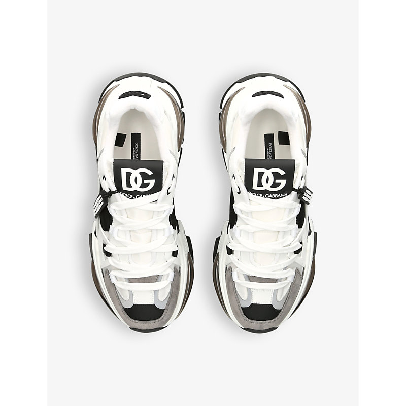 Shop Dolce & Gabbana Air Master Logo-embellished Leather Low-top Trainers In White/blk