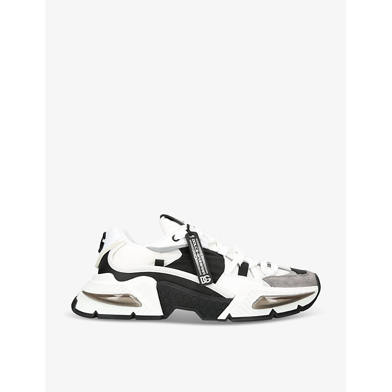 Shop Dolce & Gabbana Mens White/blk Air Master Logo-embellished Leather Low-top Trainers
