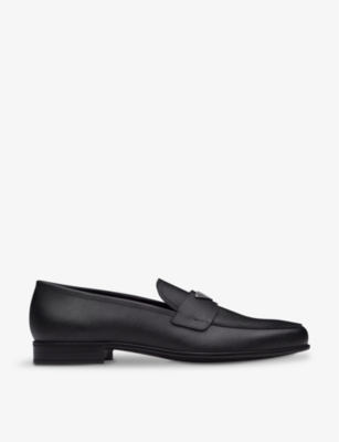 PRADA: Logo-plaque Saffiano leather loafers