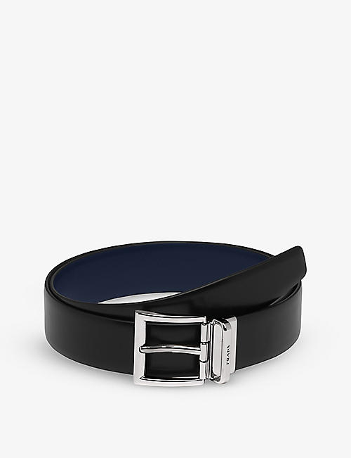 PRADA: Logo-engraved reversible leather belt