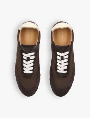 Shop The Row Owen Suede And Mesh Low-top Trainers In Brown
