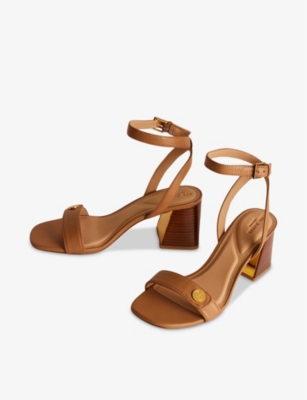 Shop Ted Baker Womens Brown Milliiy Coin-embellished Heeled Leather Sandals