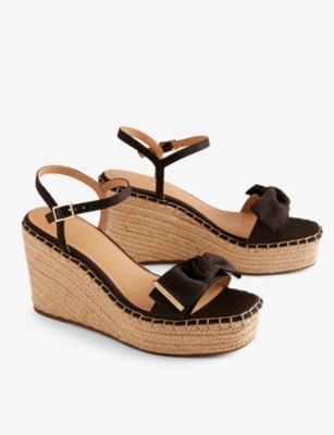 Shop Ted Baker Women's Black Geiia Bow-embellished Woven Wedge Sandals