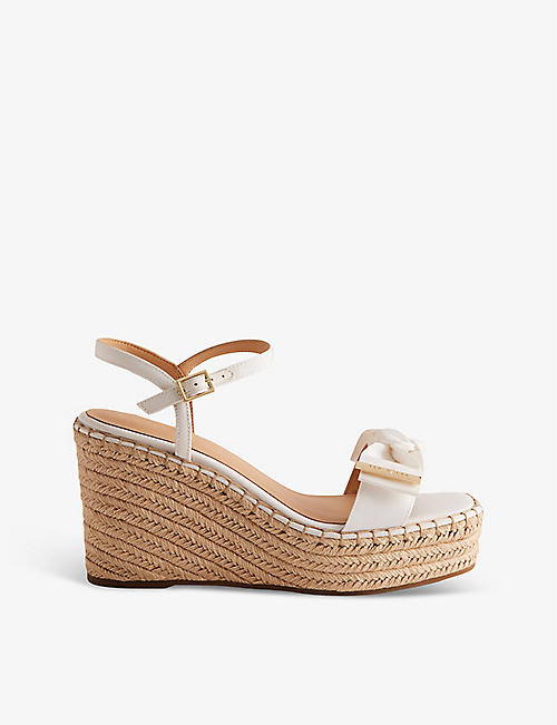 TED BAKER: Geiia bow-embellished woven wedge sandals