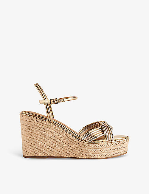 TED BAKER: Amaalia cross-strap leather-blend espadrille wedges