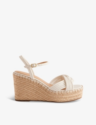 Ted Baker Womens White Amaalia Cross-strap Leather-blend Espadrille Wedges
