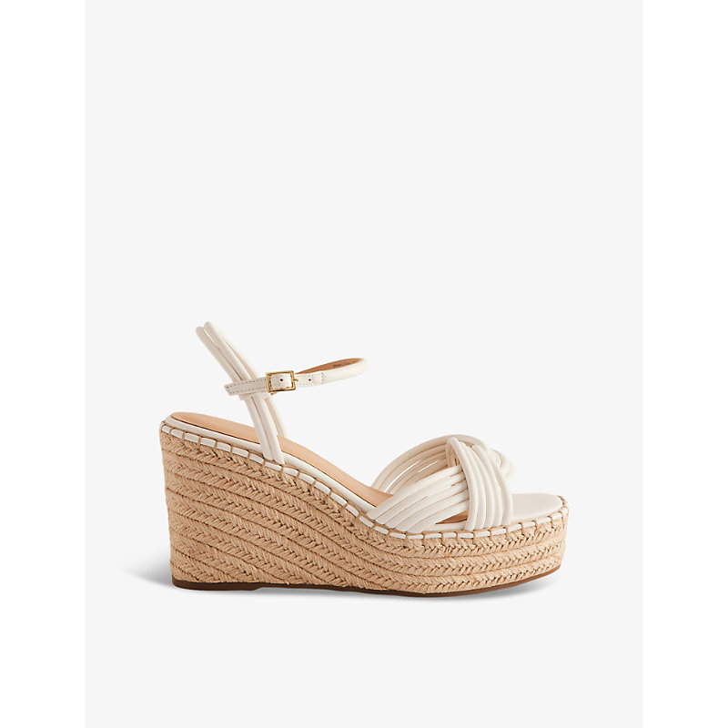 Ted Baker Womens White Amaalia Cross-strap Leather-blend Espadrille Wedges
