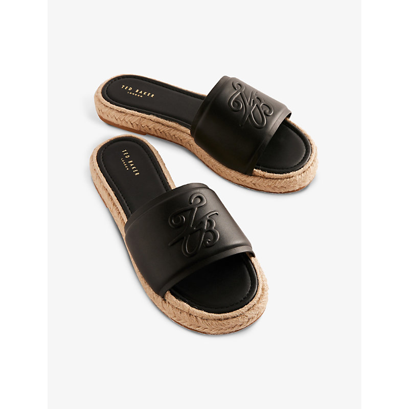 Shop Ted Baker Women's Black Portiya Brand-debossed Leather Flatform Sandals