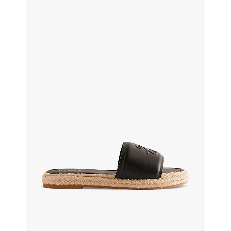 Shop Ted Baker Women's Black Portiya Brand-debossed Leather Flatform Sandals