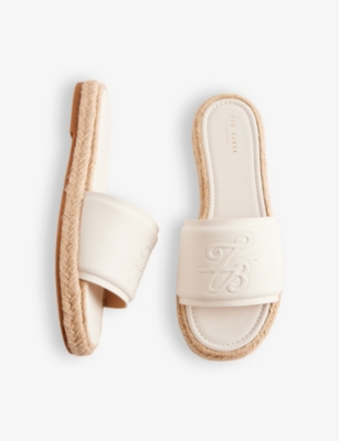 Shop Ted Baker Women's White Portiya Brand-debossed Leather Flatform Sandals