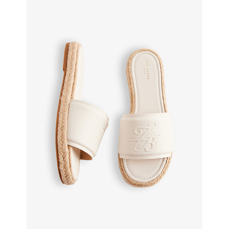 Shop Ted Baker Women's White Portiya Brand-debossed Leather Flatform Sandals