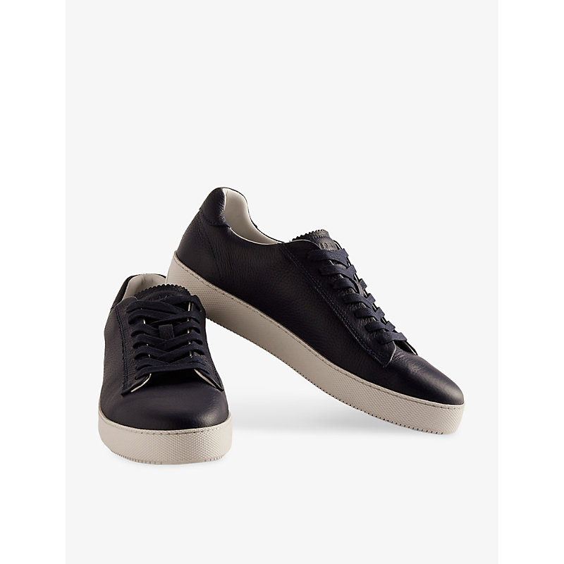 Shop Ted Baker Men's Navy Wstwood Logo-debossed Pebbled-leather Low-top Trainers