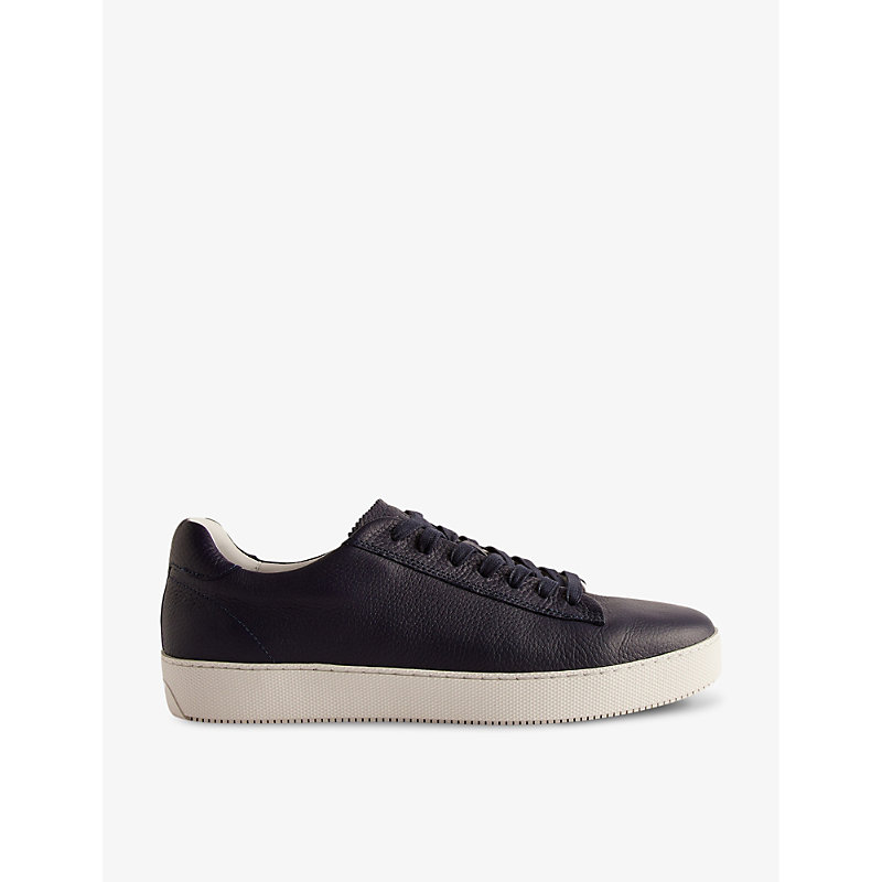 Shop Ted Baker Men's Navy Wstwood Logo-debossed Pebbled-leather Low-top Trainers