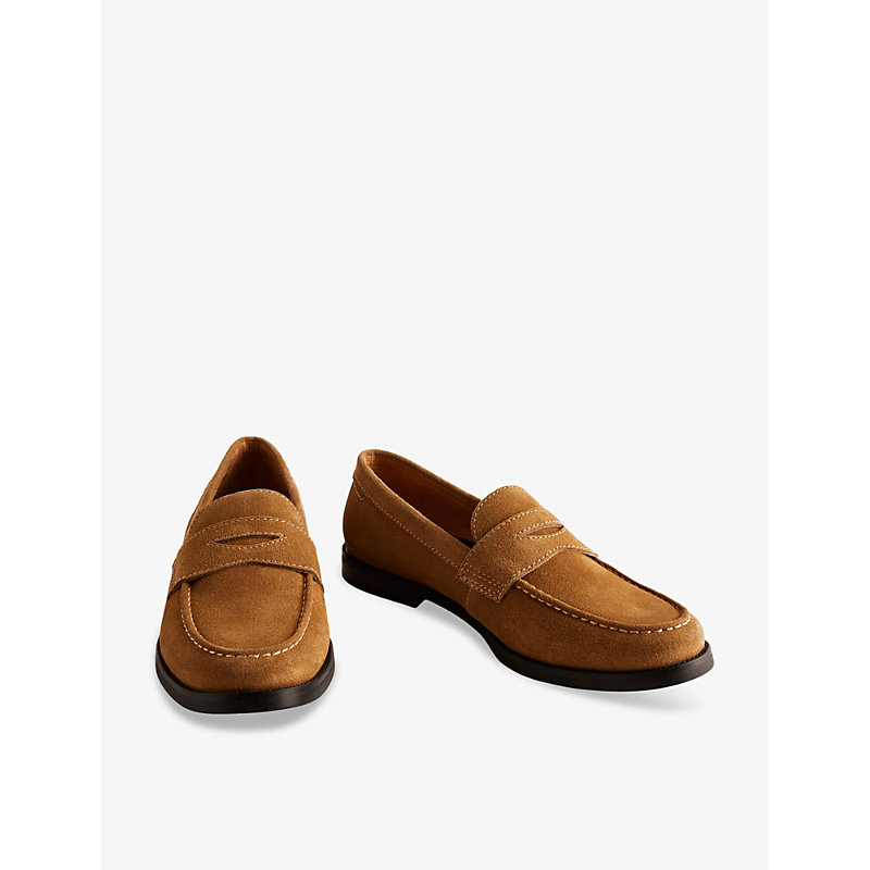 Shop Ted Baker Alfey Penny-trim Suede Loafers In Tan