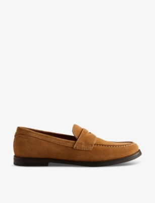 Shop Ted Baker Men's Tan Alfey Penny-trim Suede Loafers