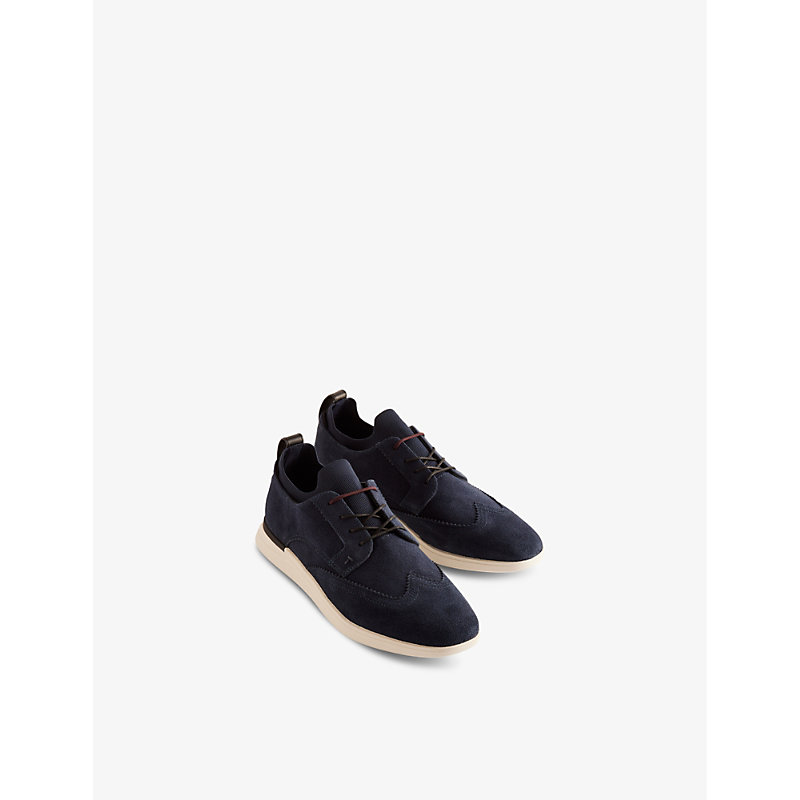 Shop Ted Baker Haltonn Contrast-sole Suede Low-top Trainers In Navy