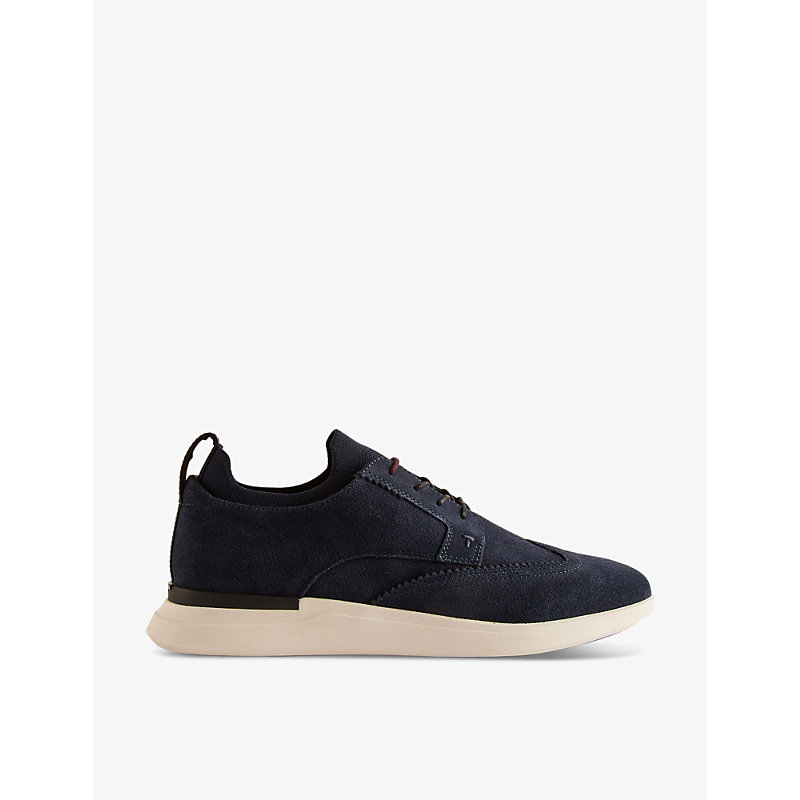 Ted Baker Mens Navy Haltonn Contrast-sole Suede Low-top Trainers