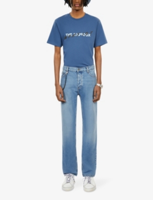 Shop The Kooples Men's Blue Denim Straight-leg Slim-fit Denim Jeans
