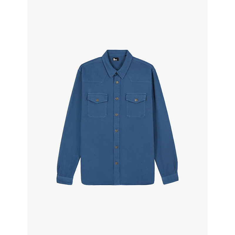 Shop The Kooples Men's Middle Navy Patch-pocket Relaxed-fit Denim Shirt