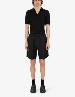 Shop The Kooples Men's Black Drawstring-waist Relaxed-fit Wool Shorts