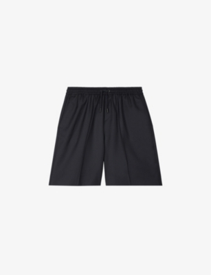 Shop The Kooples Mens Dark Navy Drawstring-waist Relaxed-fit Wool Shorts