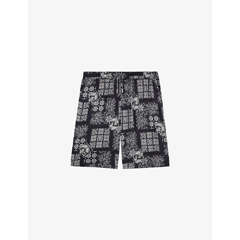 The Kooples Graphic-print Regular-fit Woven Swim Shorts In Navy / White