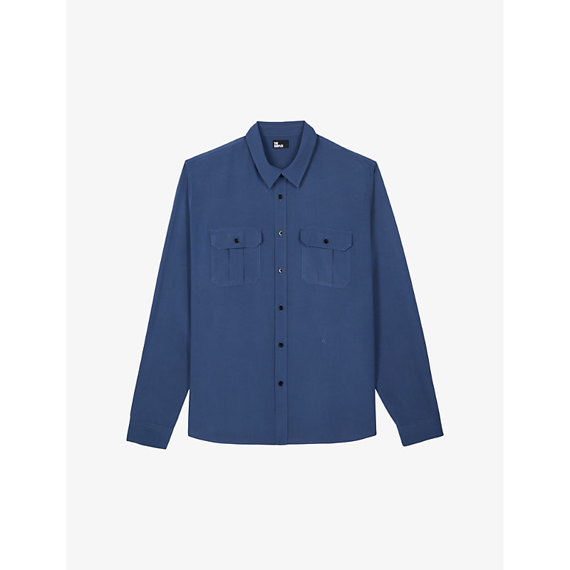 Shop The Kooples Men's Middle Navy Classic-collar Straight-cut Woven Shirt