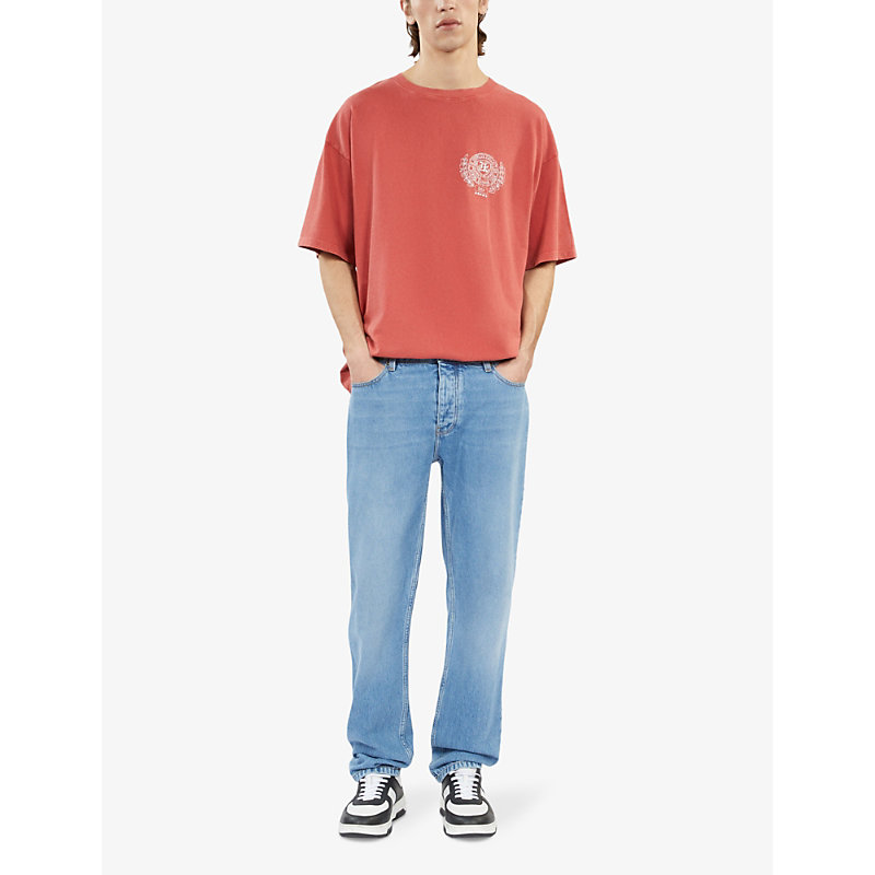 Shop The Kooples Mens Red Brique Blazon Brand-print Cotton-jersey T-shirt