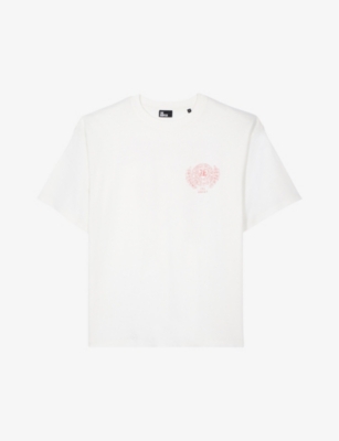 Shop The Kooples Men's Ecru Blazon Brand-print Cotton-jersey T-shirt