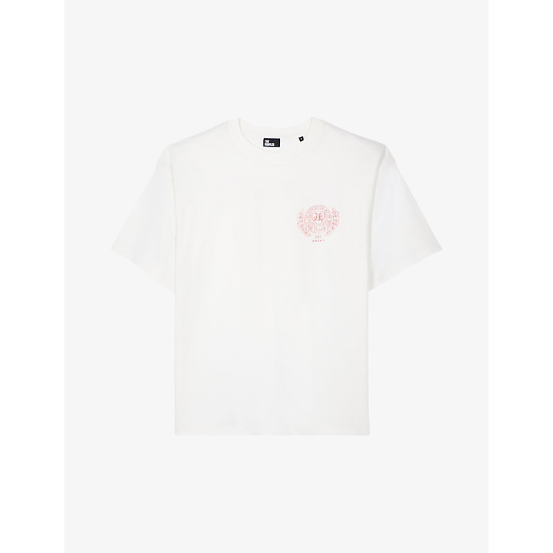 Shop The Kooples Men's Ecru Blazon Brand-print Cotton-jersey T-shirt