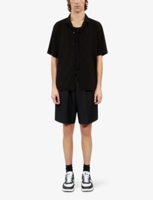 The Kooples Mens Black Relaxedf-fit Short-sleeve Woven Shirt In Black