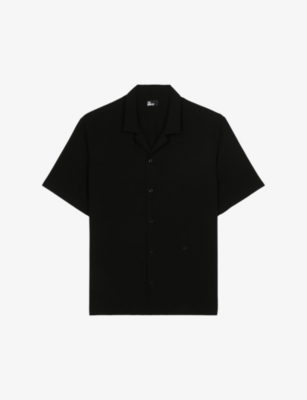 Shop The Kooples Men's Black Relaxedf-fit Short-sleeve Woven Shirt