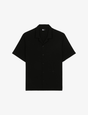 The Kooples Mens Black Relaxedf-fit Short-sleeve Woven Shirt In Black