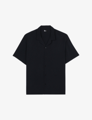 Shop The Kooples Men's Navy Relaxed-fit Short-sleeve Woven Shirt