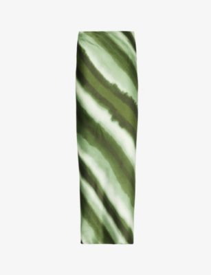 4th & Reckless Ombre Stripe Satin Maxi Skirt In Green