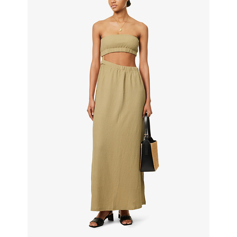 Shop 4th & Reckless Angie Cut-out Stretch-woven Maxi Dress In Camel