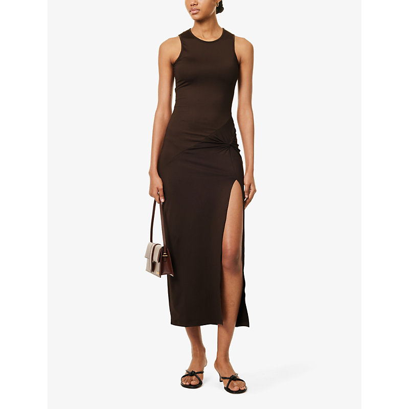 Shop 4th & Reckless Lorena Twist-knot Stretch-woven Maxi Dress In Chocolate
