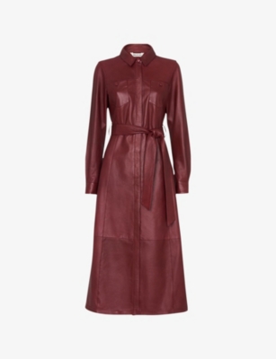 WHISTLES: Patch-Pocket Collared Leather Midi Dress